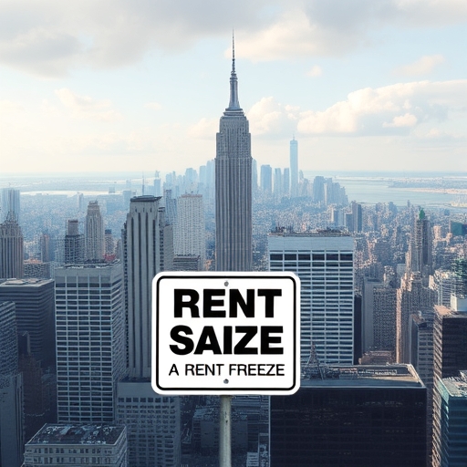 紐約市天際線帶有租金凍結標誌