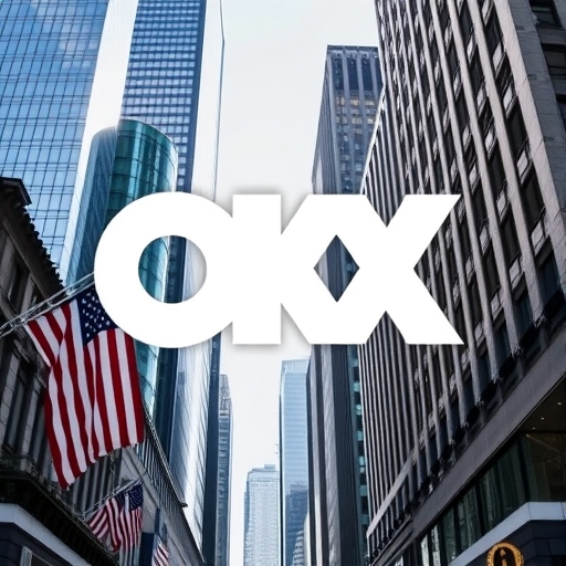 OKX標誌與華爾街背景