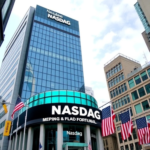 Solana 標誌與納斯達克大樓