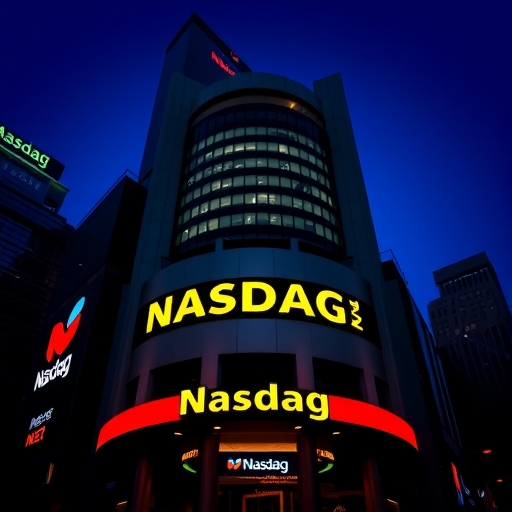 Solana 標誌與納斯達克大樓