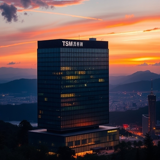 夕陽下的台積電總部大樓