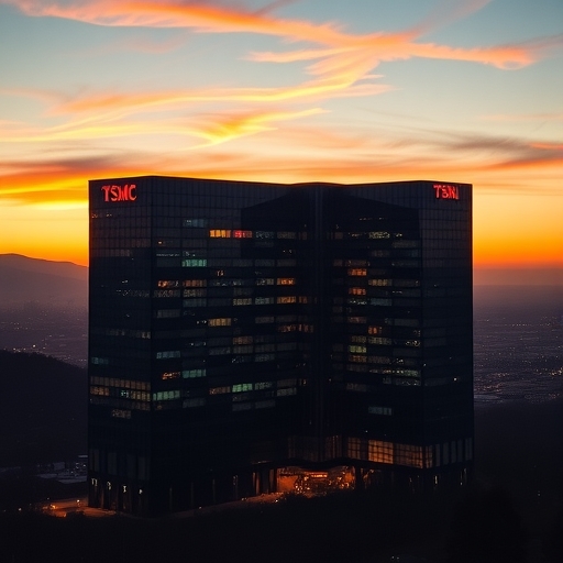 夕陽下的台積電總部大樓