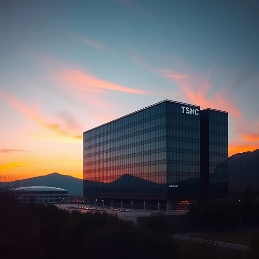 夕陽下的台積電總部大樓