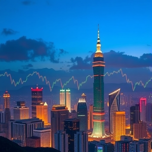 台北市區天際線與股票市場圖表