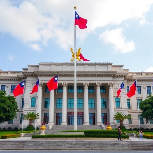 一座台灣政府大樓懸掛著旗幟