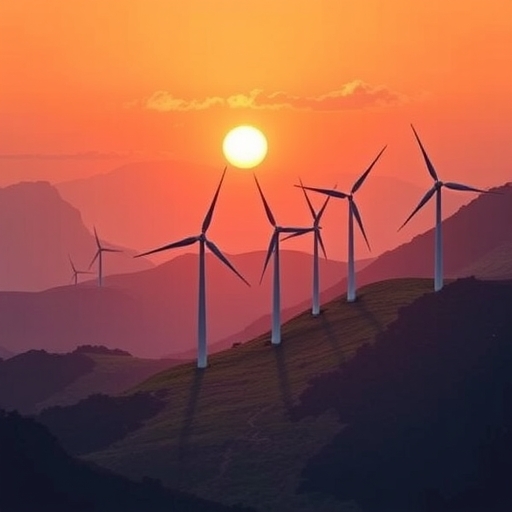 台灣風力發電機組與海景