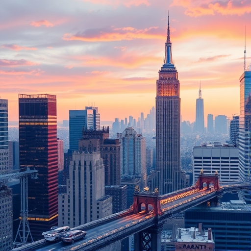 華爾街天際線與人工智慧圖案