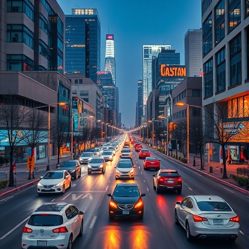 明亮城市中的自動駕駛車輛