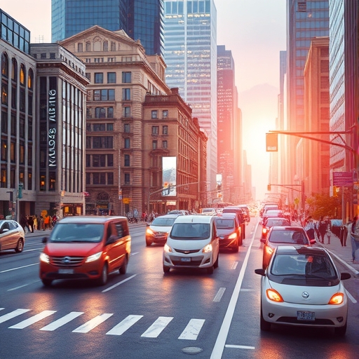 明亮城市中的自動駕駛車輛