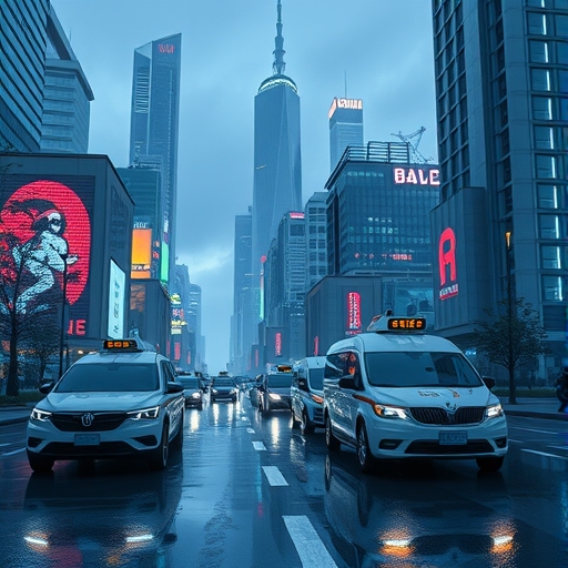 特斯拉自動駕駛計程車在城市中行駛