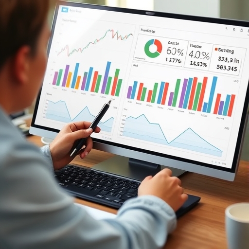 正在使用圖表分析財務報告的人