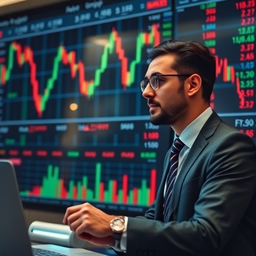 一位男子正在分析股市圖表