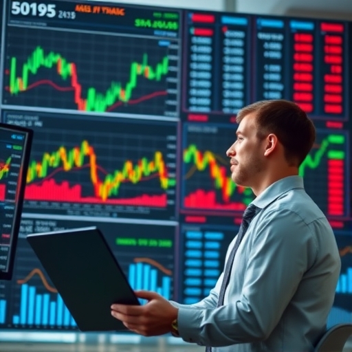 一位男子正在分析股市圖表