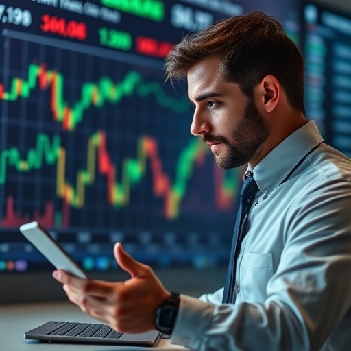 一位男子正在分析股市圖表