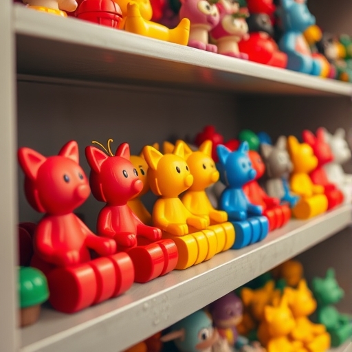 色彩繽紛的玩具擺放在貨架上