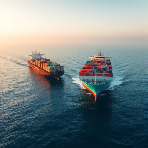 貨櫃船在平靜的海面上航行