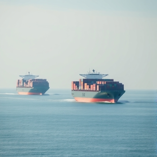 貨櫃船在平靜的海面上航行