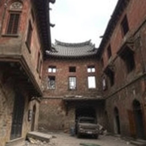 正在維修的中國古代建築崩塌