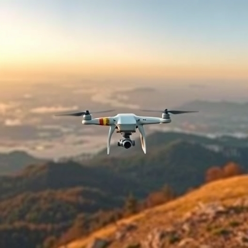 無人機在景觀上飛翔