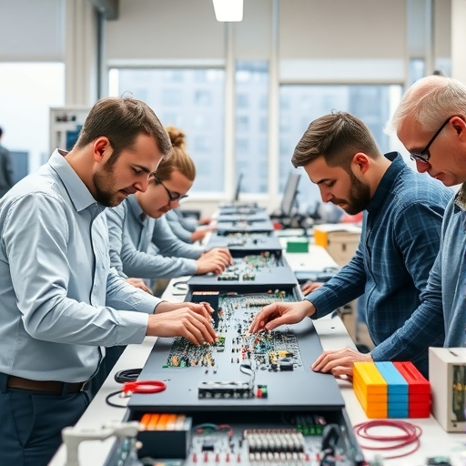 工程師們正在合作進行電路設計