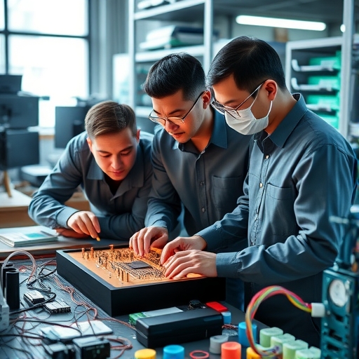 工程師們正在合作進行電路設計