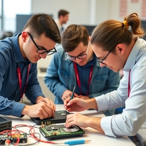 工程師們正在合作進行電路設計