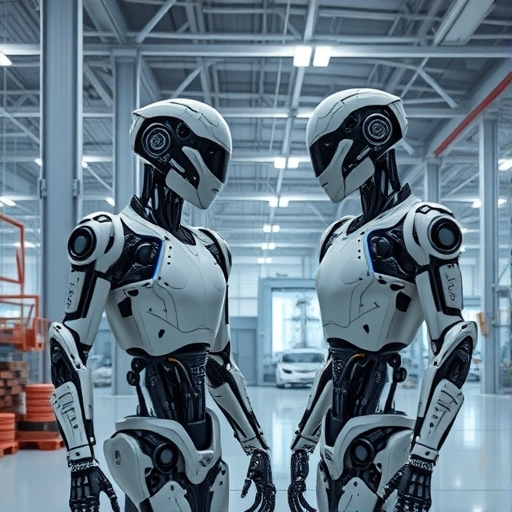 充滿人形機器人的未來工廠