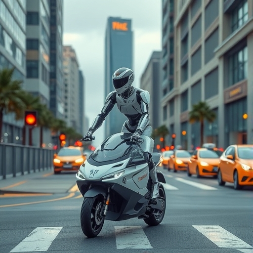 未來科技感的機器人計程車在都市環境中行駛