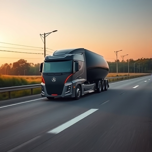 未來主義自動駕駛卡車在高速公路上行駛