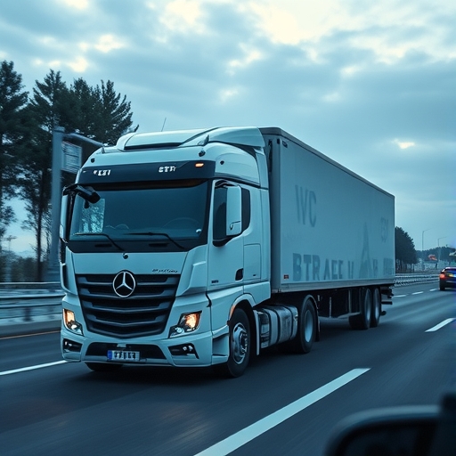 未來主義自動駕駛卡車在高速公路上行駛