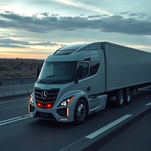 未來主義自動駕駛卡車在高速公路上行駛