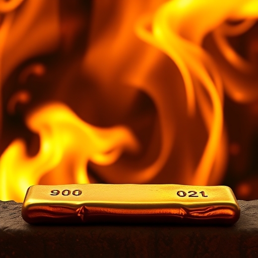 金條在火焰背景中