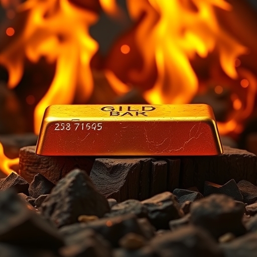 金條在火焰背景中