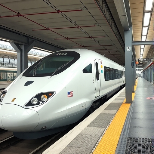 一列高速列車在高雄站台停靠
