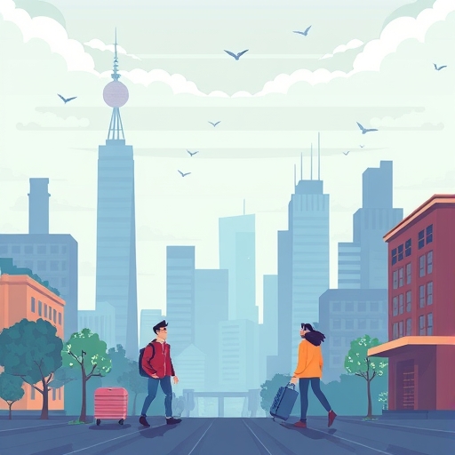 年輕人離開城市的插圖