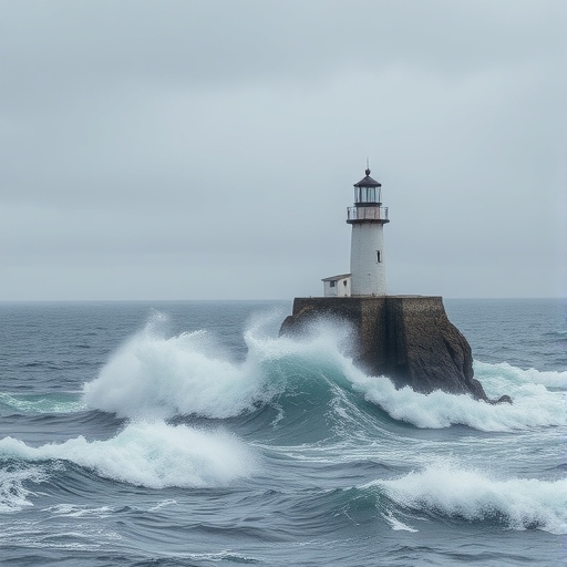 一座燈塔在風暴中的海上