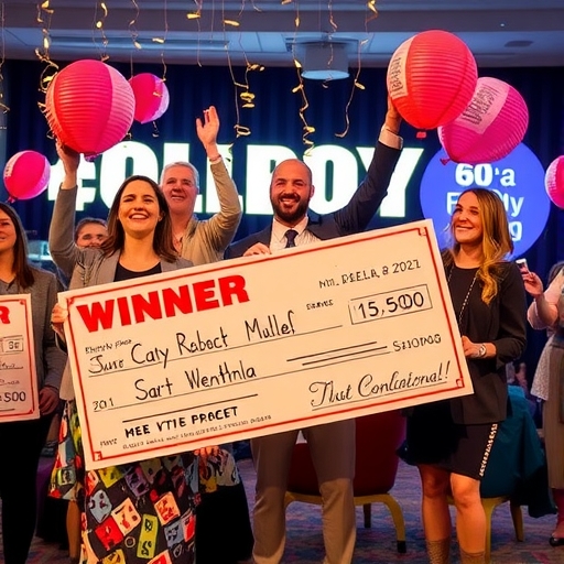 一位女子在中獎後慶祝