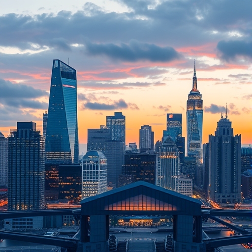 現代高科技城市天際線