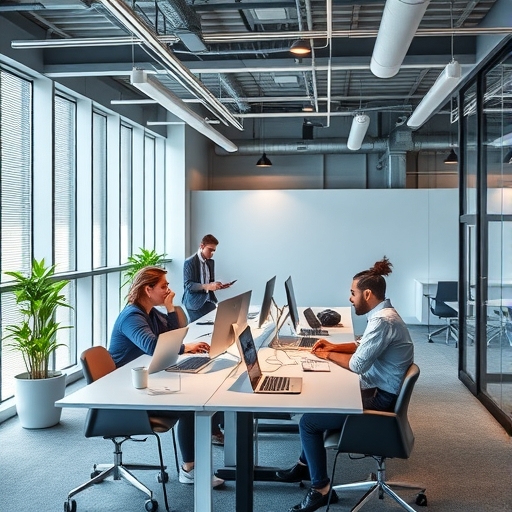 現代辦公室的團隊合作場景