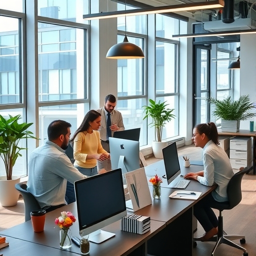 現代辦公室的團隊合作場景