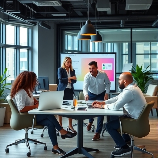 現代辦公室的團隊合作場景