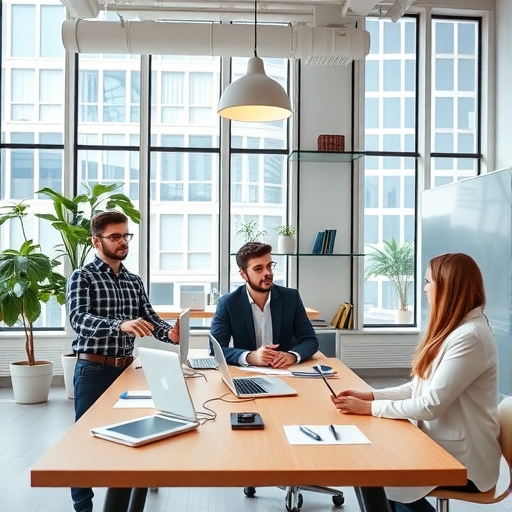 現代辦公室的團隊合作場景