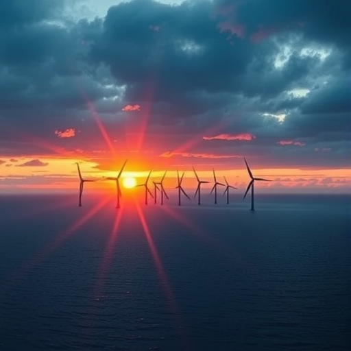 離岸風電農場在日出時的景象