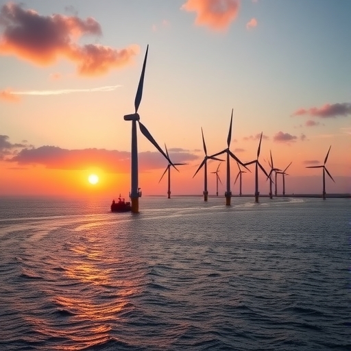 離岸風電農場在日出時的景象