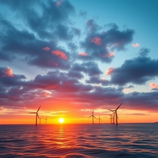 離岸風電農場在日出時的景象