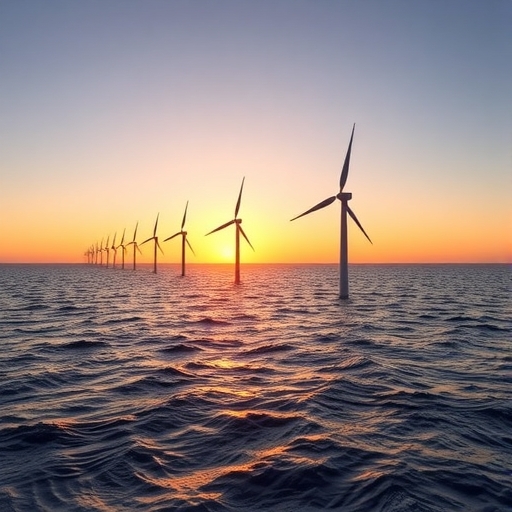 離岸風電農場在日出時的景象