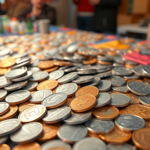 銀幣在市場桌上灑落