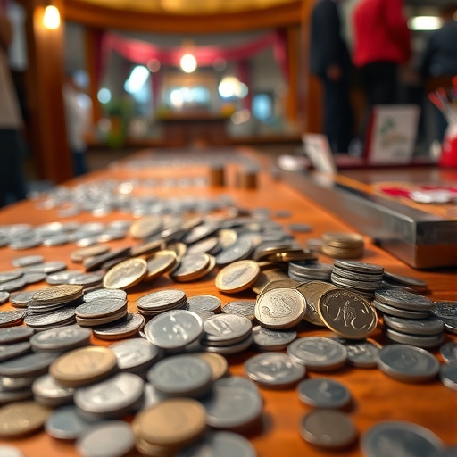 銀幣在市場桌上灑落