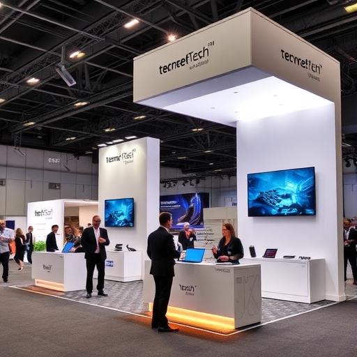 兩位參展商正在展示科技產品