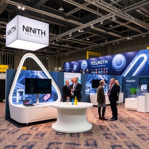 兩位參展商在展會中展示科技